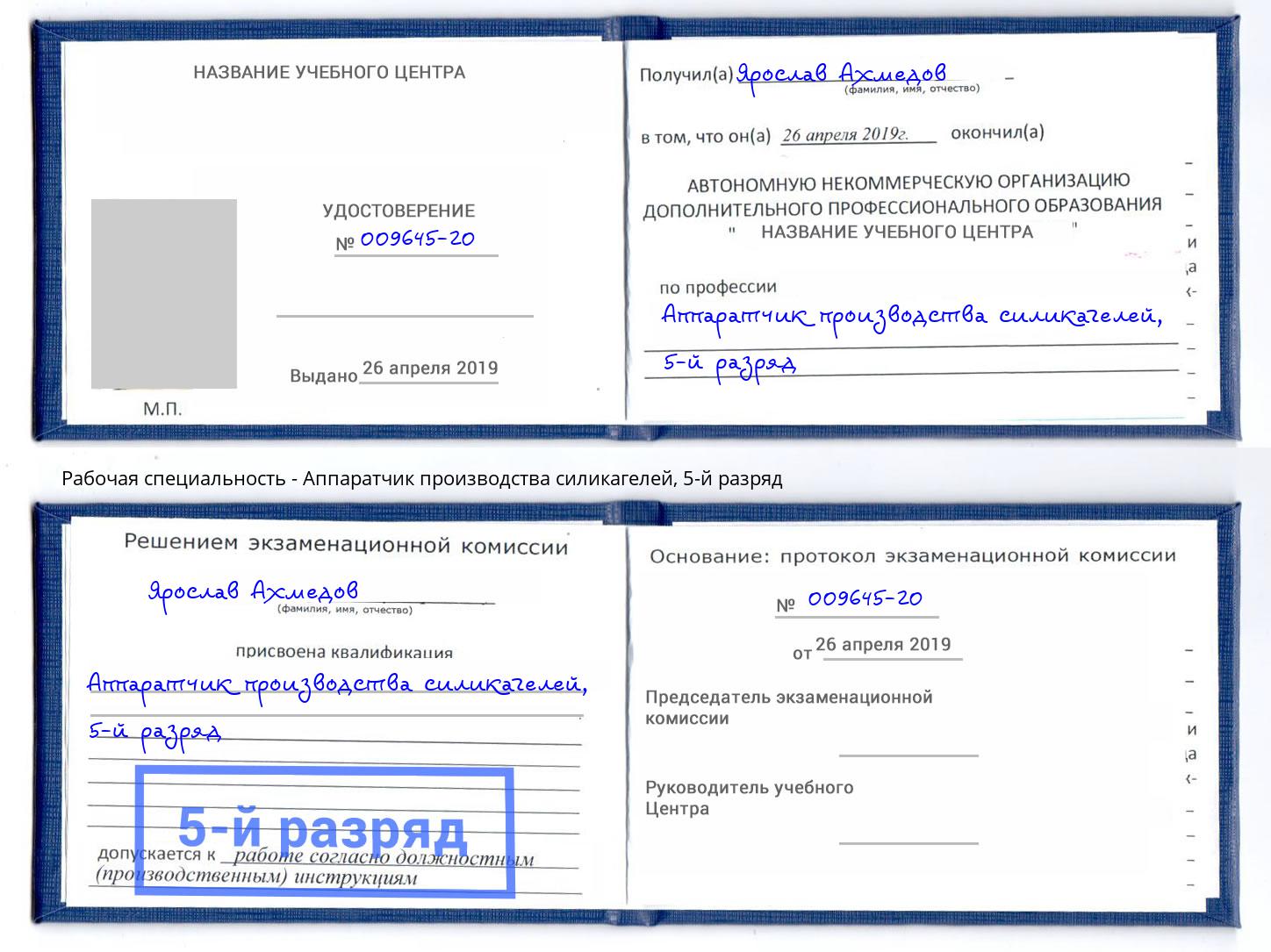 корочка 5-й разряд Аппаратчик производства силикагелей Добрянка