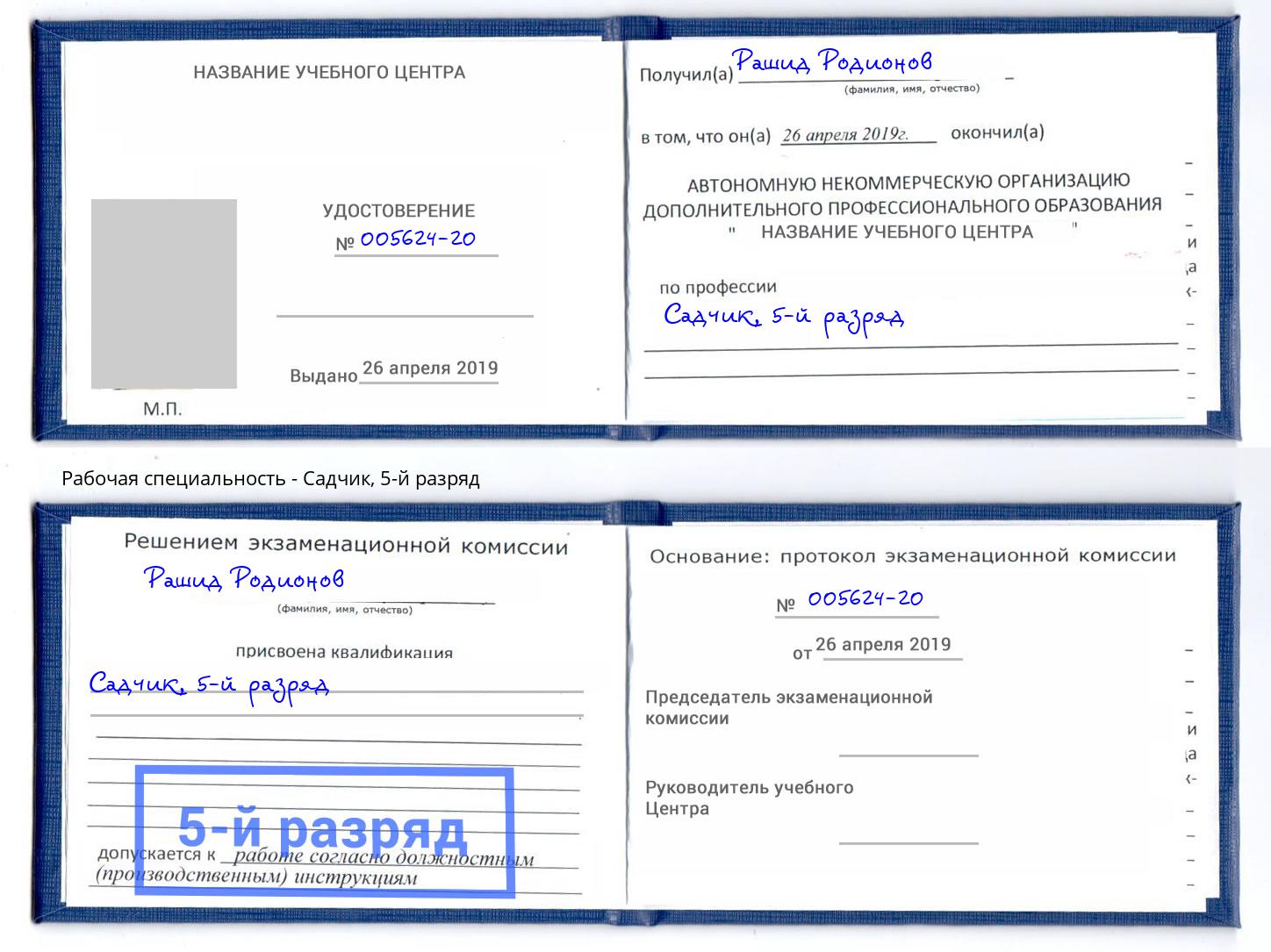 корочка 5-й разряд Садчик Добрянка
