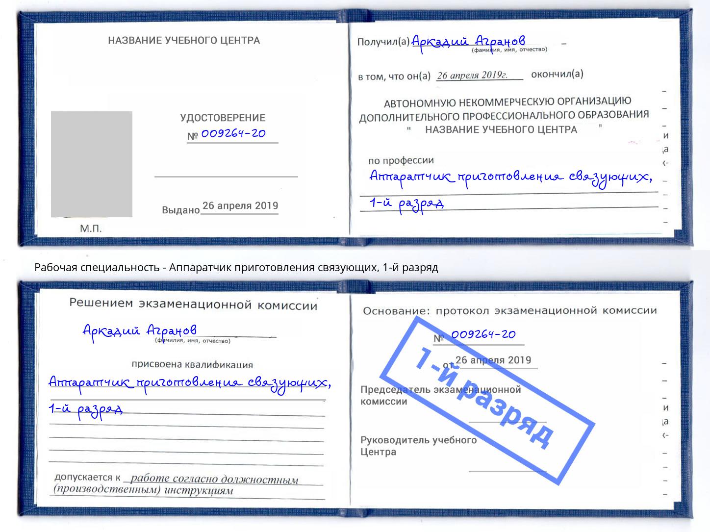 корочка 1-й разряд Аппаратчик приготовления связующих Добрянка