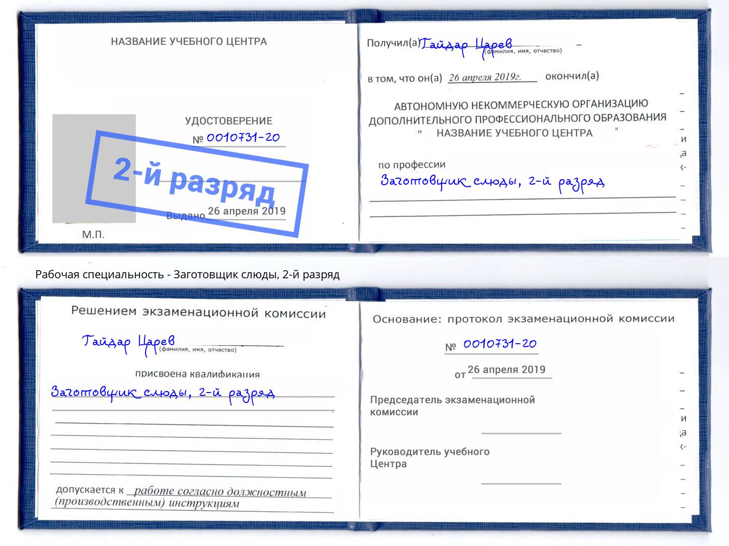 корочка 2-й разряд Заготовщик слюды Добрянка