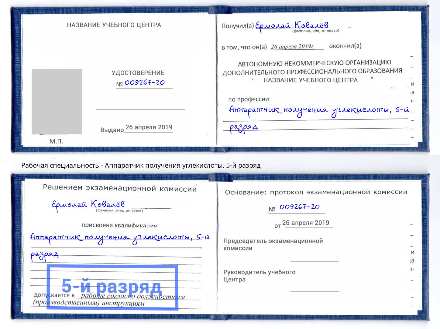 корочка 5-й разряд Аппаратчик получения углекислоты Добрянка