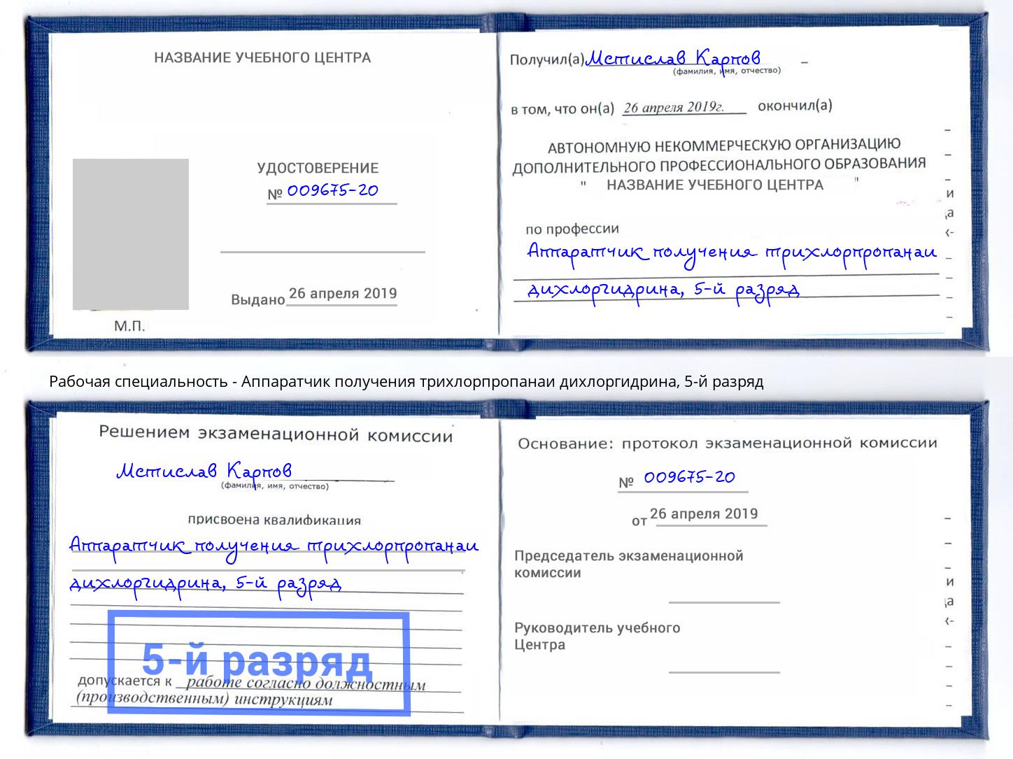 корочка 5-й разряд Аппаратчик получения трихлорпропанаи дихлоргидрина Добрянка