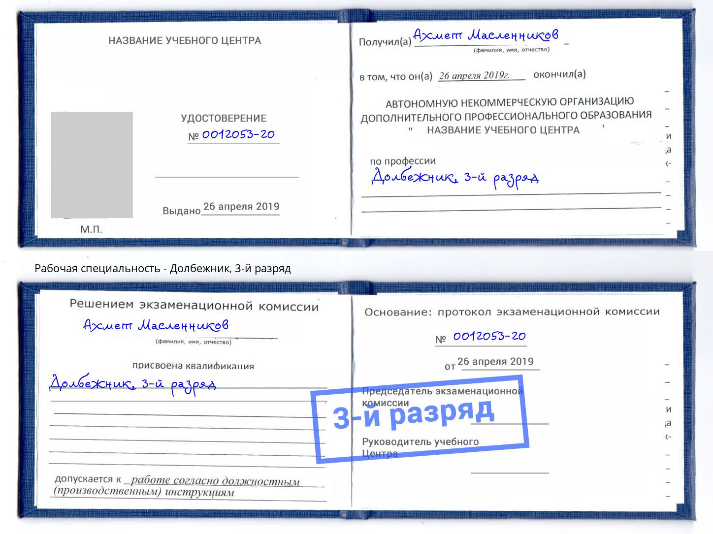 корочка 3-й разряд Долбежник Добрянка