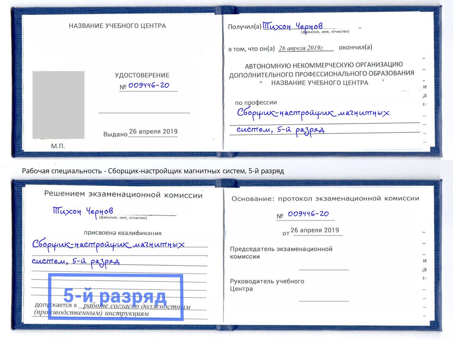 корочка 5-й разряд Сборщик-настройщик магнитных систем Добрянка