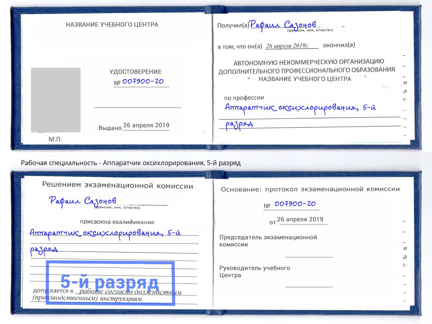 корочка 5-й разряд Аппаратчик оксихлорирования Добрянка